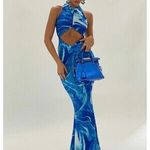 TIGER MIST Maxi Dress Womens Small Blue Pullover Cut Out Flare Mermaid KIMMIE